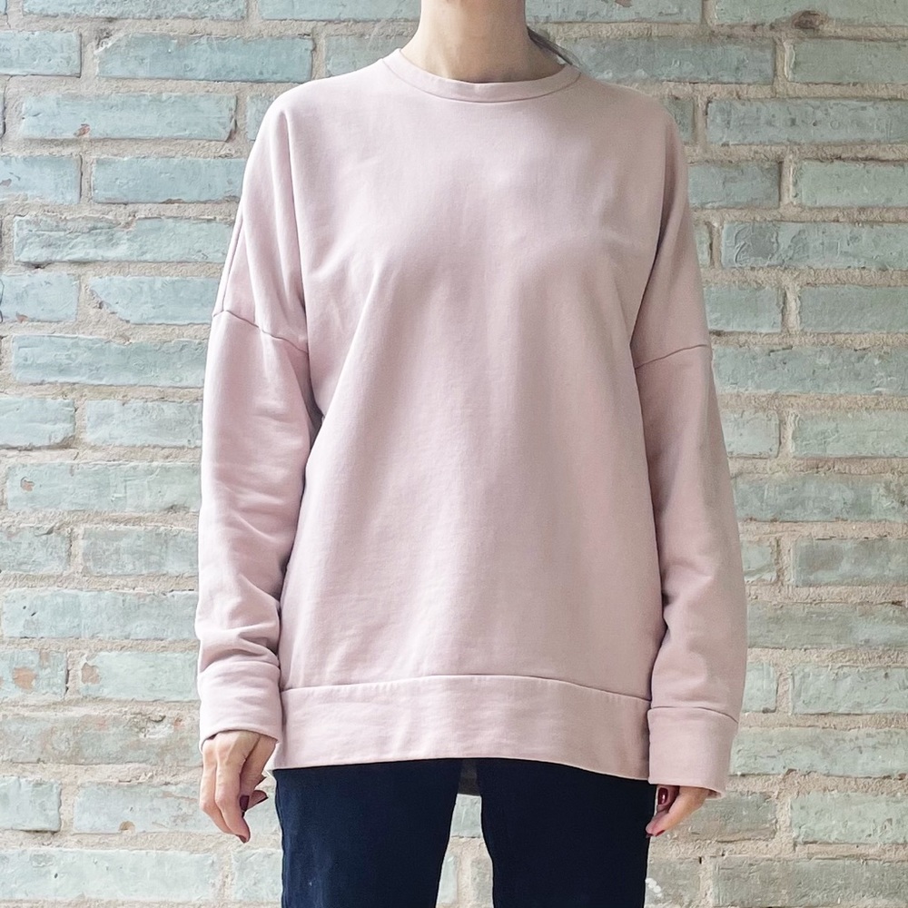 COS Pink Sweatshirt Dusty Rose Oversized Crew Neck Drop Sleeve Sweater - Picture 2 of 14